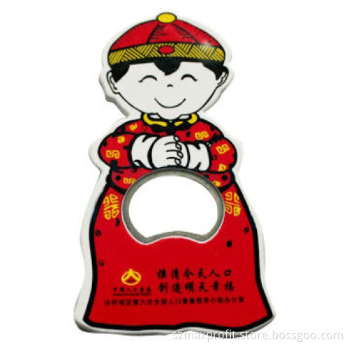 Acrylic Chinese Style Boy-shaped Bottle Opener with Red Color and 7mm Thickness